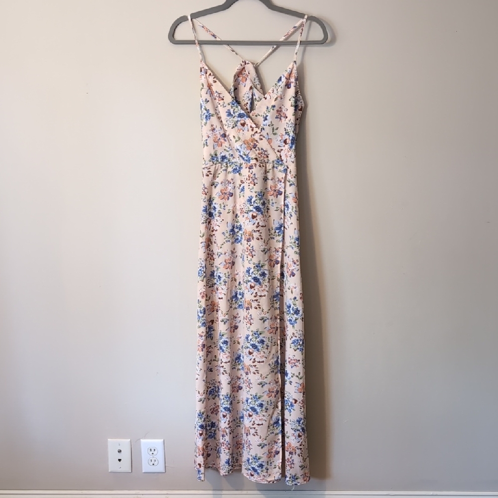 Orange and Blue Sleeveless Spaghetti Strap Maxi Sundress